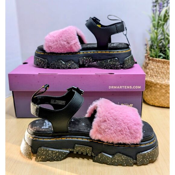 Dr. Martens Mattison Bratz Pink Faux Fur & Black Leather Strap Sandals UK 5 NIB - Picture 8 of 14